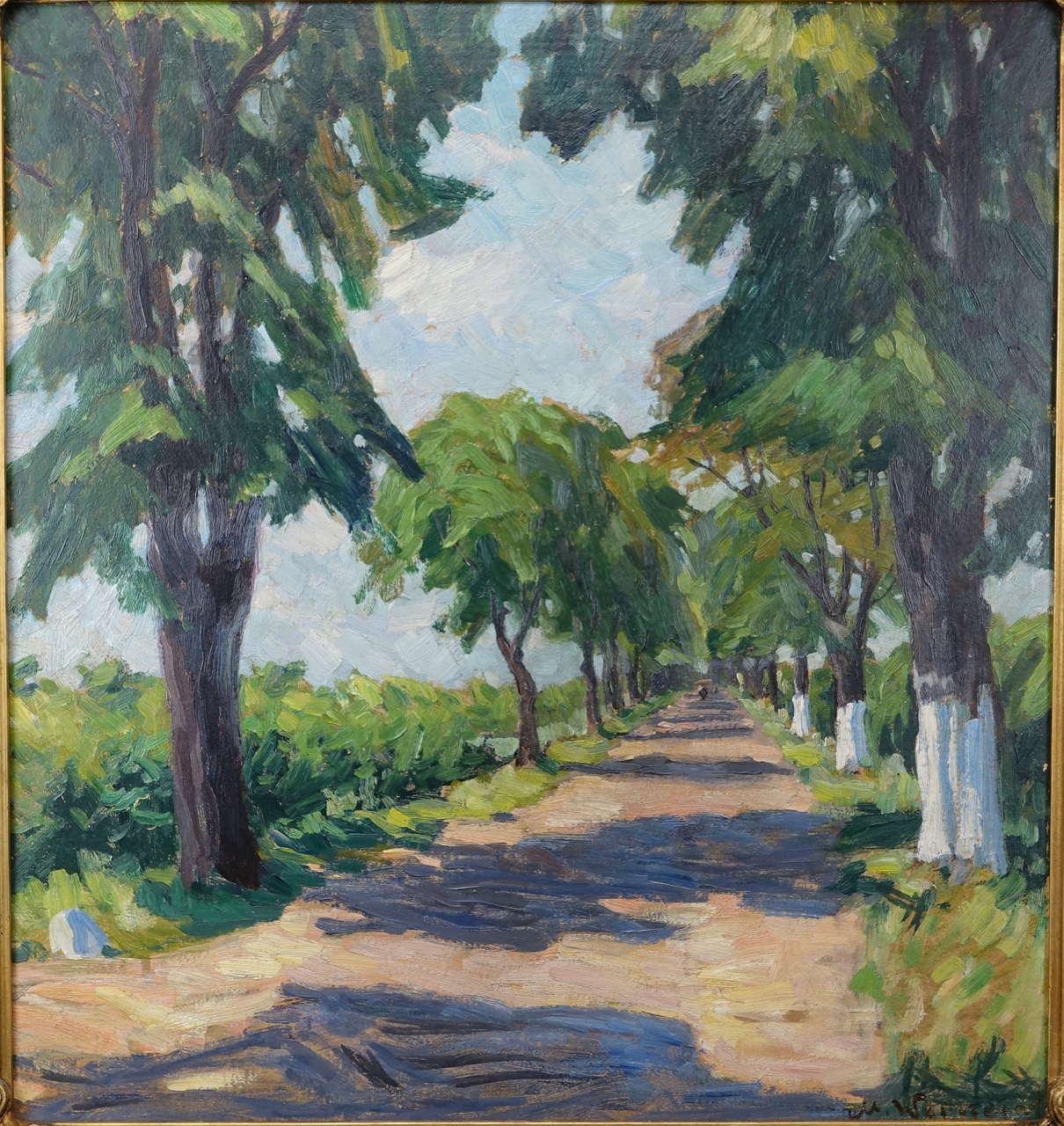 Max Werner: Ölgemälde Allee, signiert, Impressionismus, erste Hälfte 20. Jahrhundert