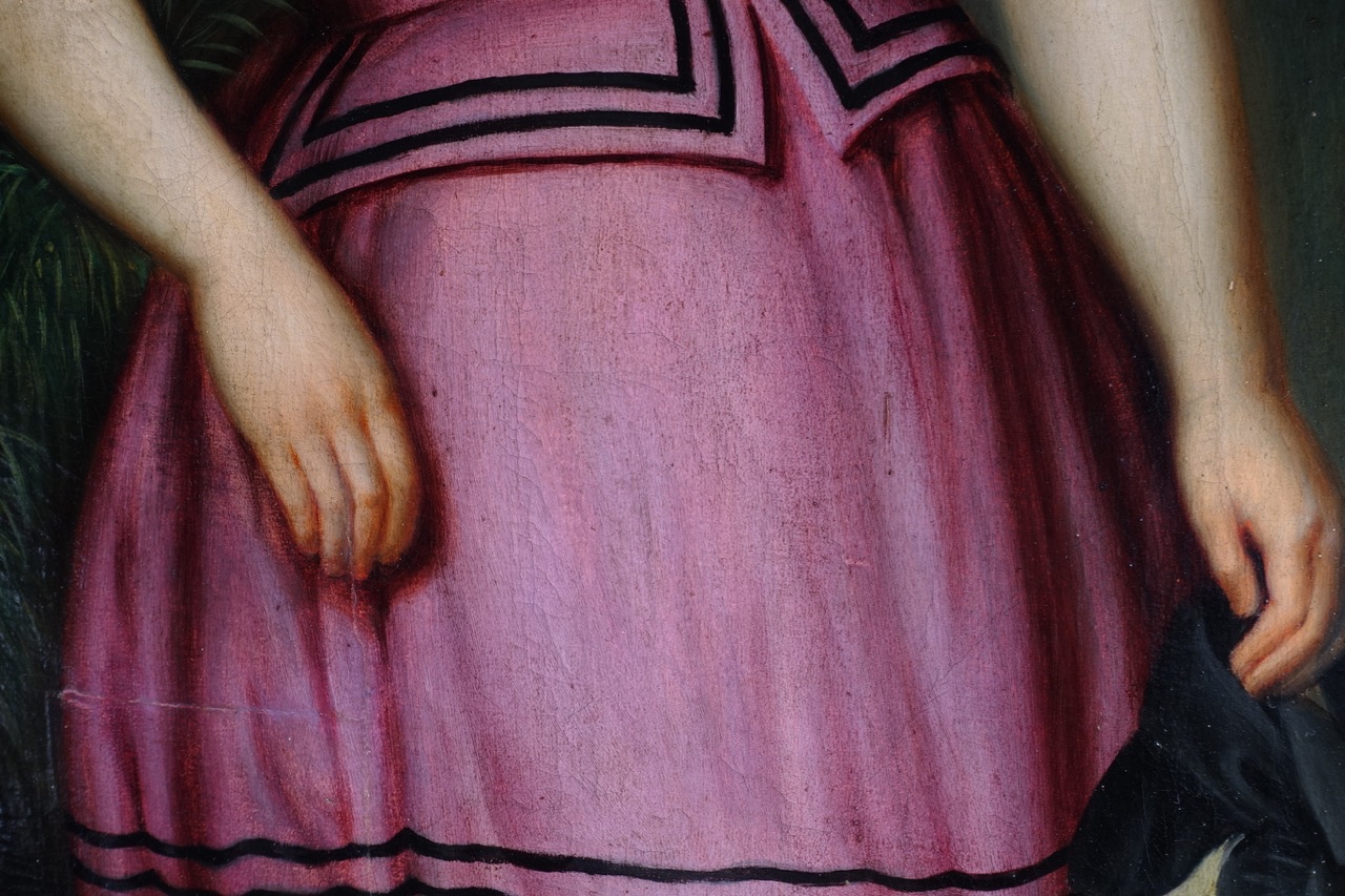 Ölgemälde Umkreis Friedrich Dürck (1809–1884): Mädchenporträt mit Strohhut, zugeschrieben, Biedermeier, 1845–1855