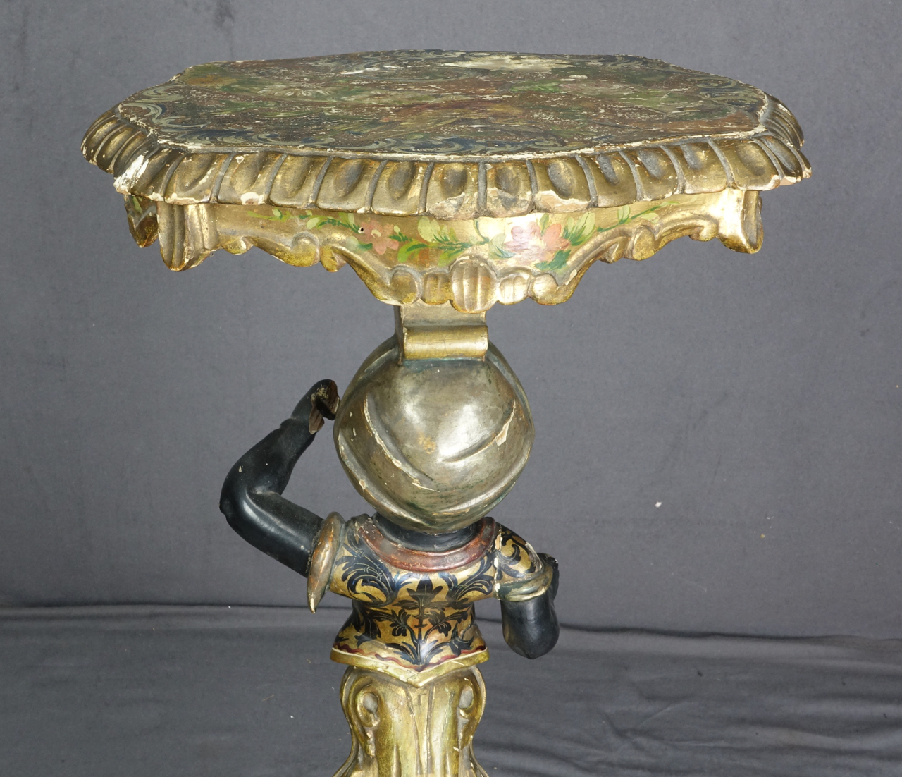 Venezianischer Blackamoor-Beistelltisch, gefasstes Holz, Italien, um 1860