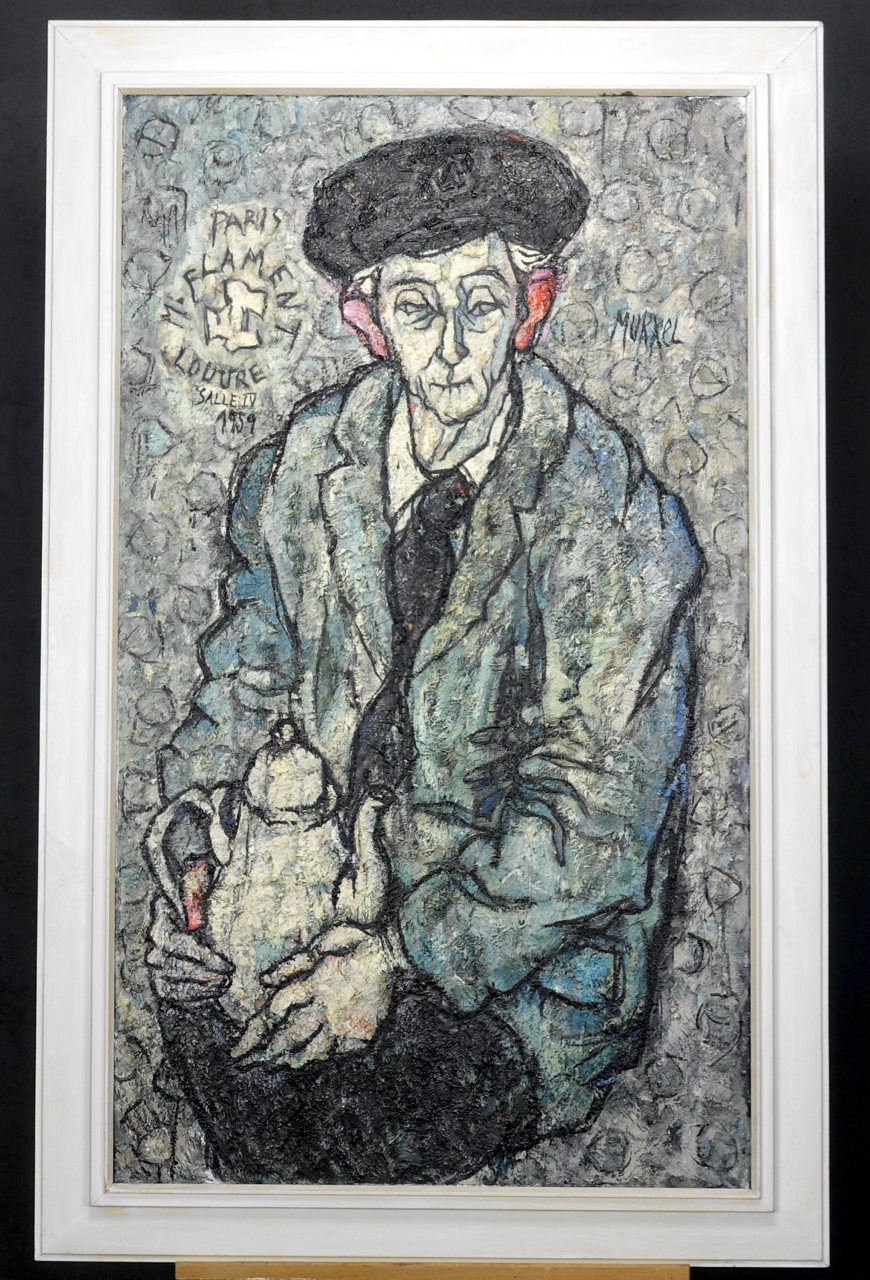 Charlotte „Murkel" Schuberth: Ölgemälde Monsieur Flament, Louvre Paris, Salle IV, signiert datiert, Realismus, 1959