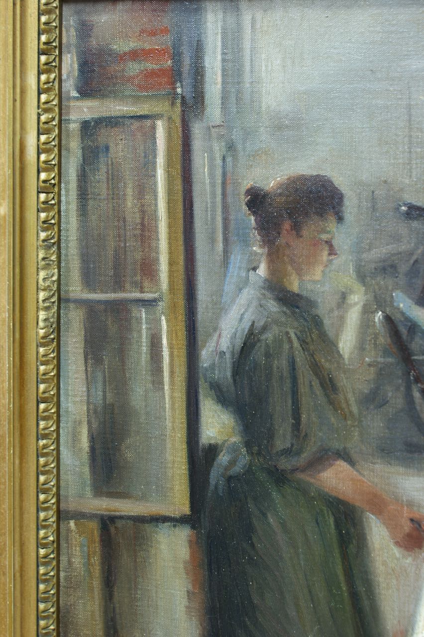 Paul Hoeniger: Ölgemälde Die Weberin, signiert datiert, Wilhelminische Epoche, 1896