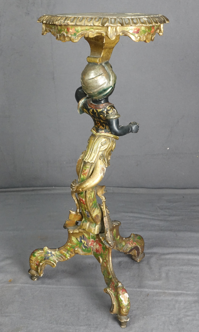 Venezianischer Blackamoor-Beistelltisch, gefasstes Holz, Italien, um 1860