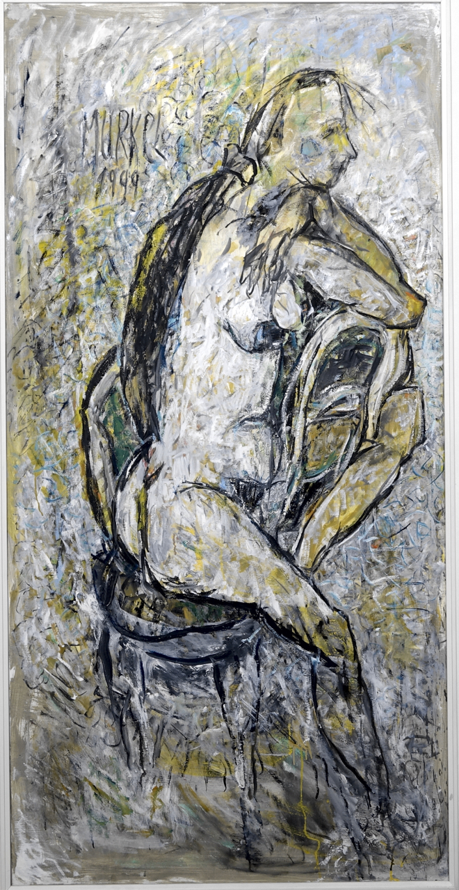 Charlotte „Murkel" Schuberth: Ölgemälde Seitlich sitzender Frauenakt, signiert datiert, 1999