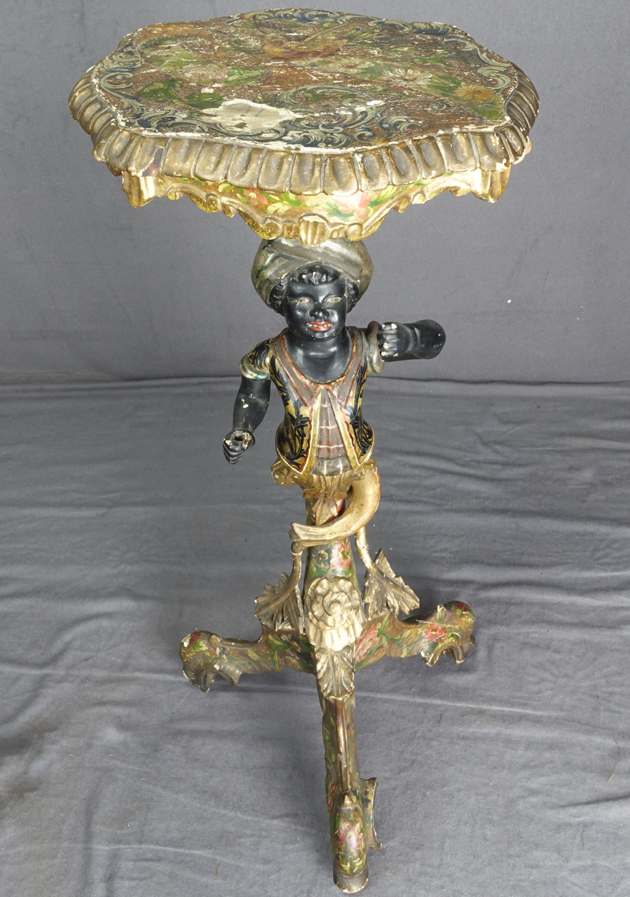 Venezianischer Blackamoor-Beistelltisch, gefasstes Holz, Italien, um 1860
