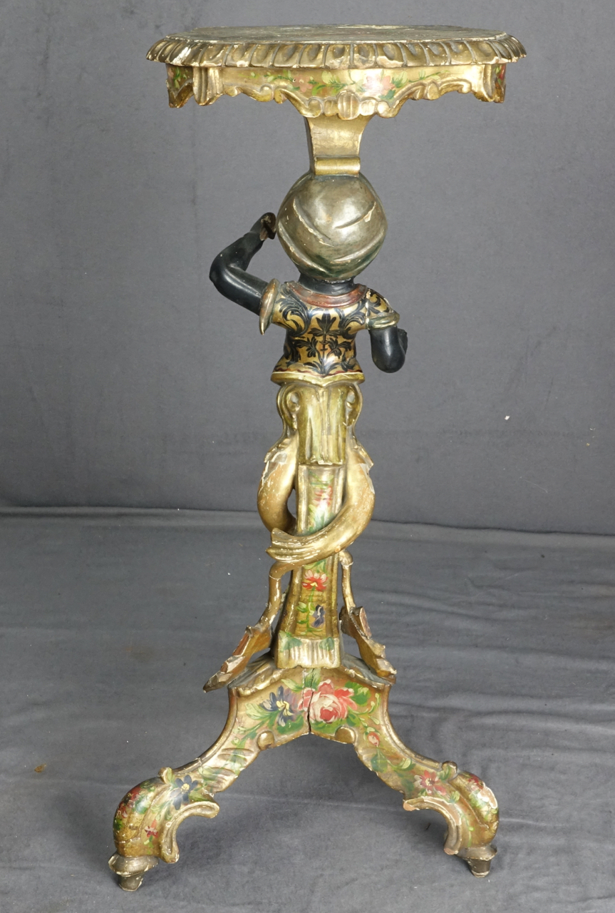 Venezianischer Blackamoor-Beistelltisch, gefasstes Holz, Italien, um 1860
