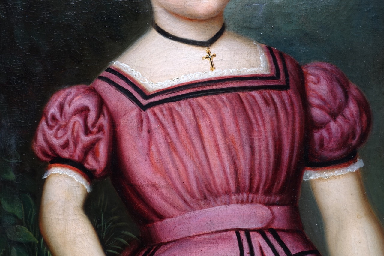 Ölgemälde Umkreis Friedrich Dürck (1809–1884): Mädchenporträt mit Strohhut, zugeschrieben, Biedermeier, 1845–1855