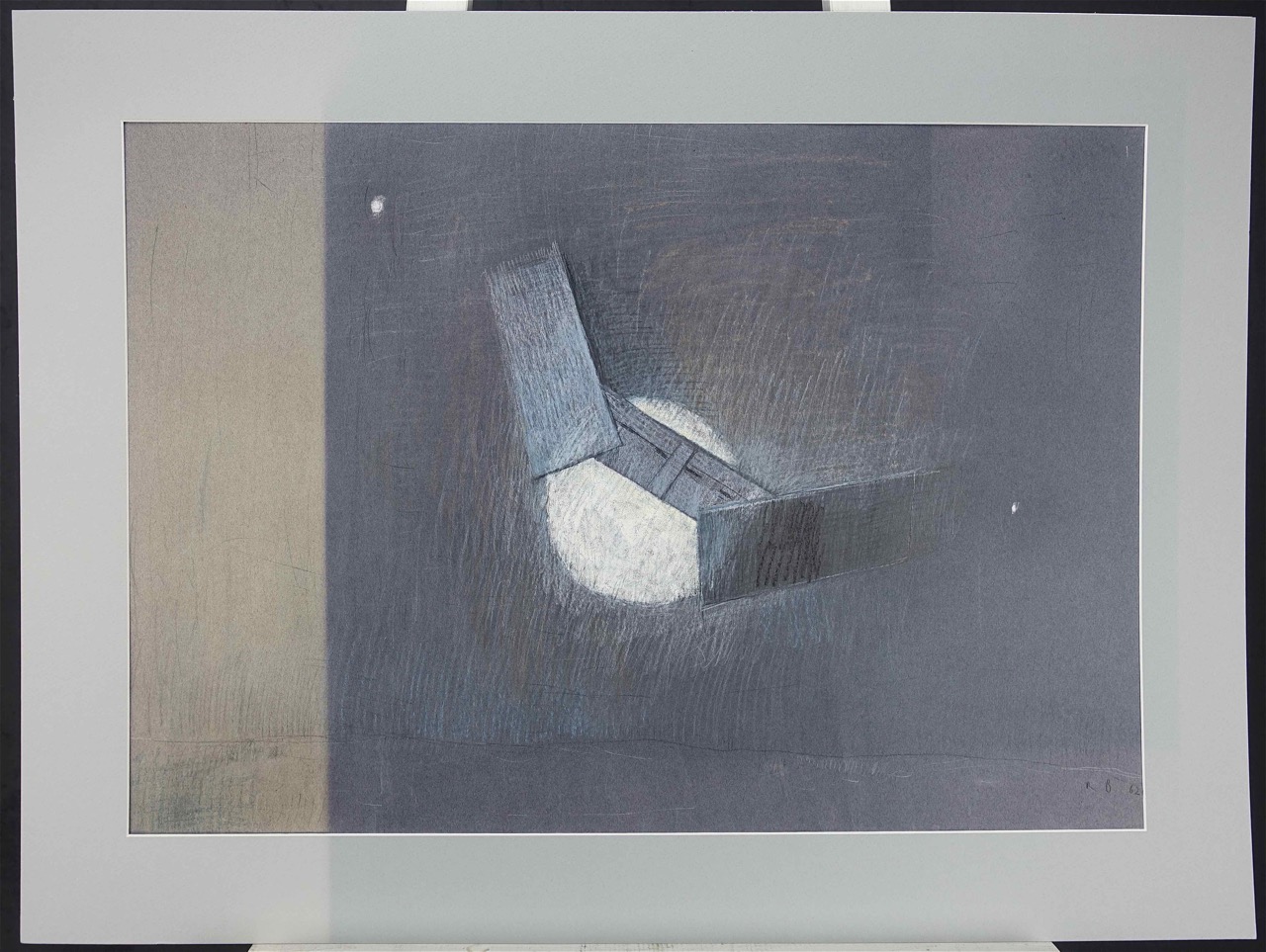 Rudolf Büder: Zeichnung Abstrakt, aus der Reihe Fo, Kreide, signiert datiert 1962