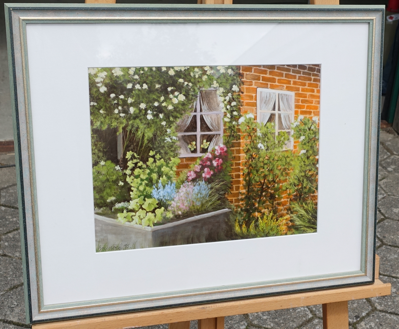 Bruno Christ (Brunoch): Ölgemälde Bauerngarten am Backsteinhaus, bezeichnet, 1995