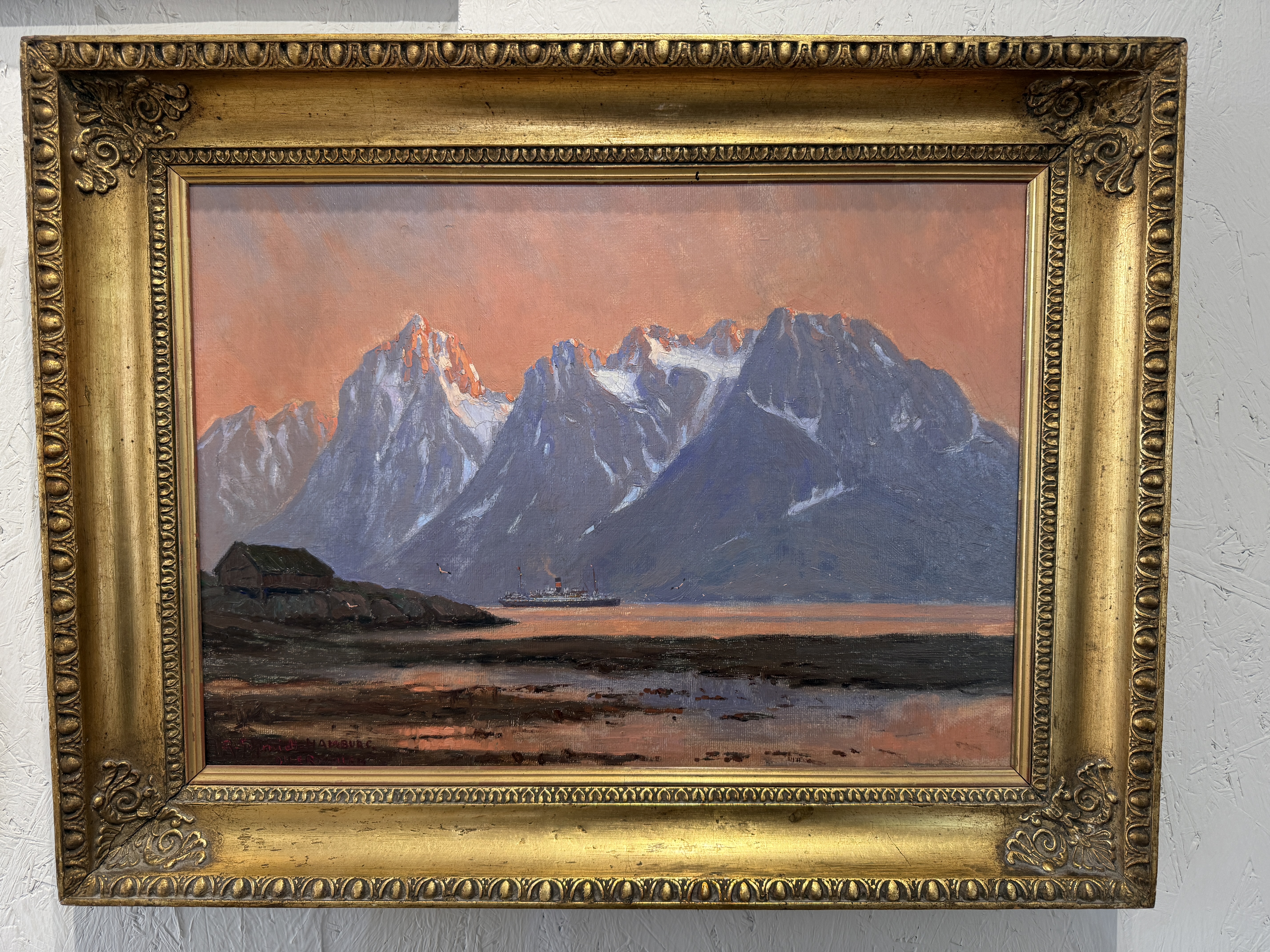 Robert Schmidt-Hamburg(1885-1963)-Fjordlandschaft mit Dampfer-Ölgemälde