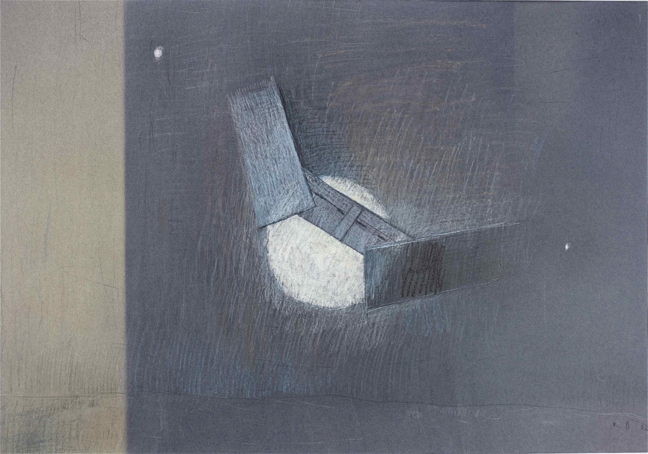 Rudolf Büder: Zeichnung Abstrakt, aus der Reihe Fo, Kreide, signiert datiert 1962