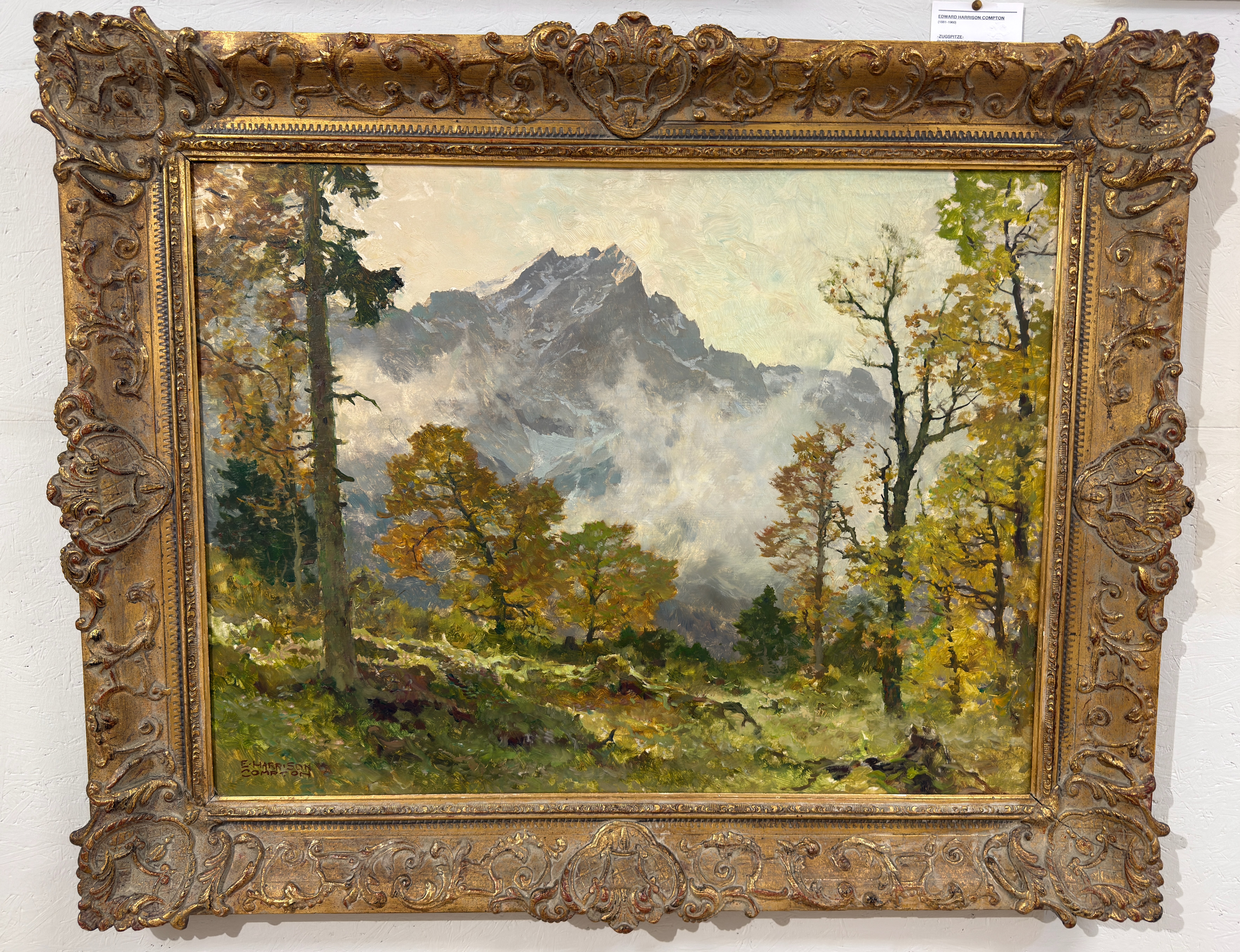 Edward Harrison Compton (1881  – 1960 ) Wettersteingebirge – Blick auf das Zugspitzmassiv mit Höllental / Waxenstein-Ölgemälde