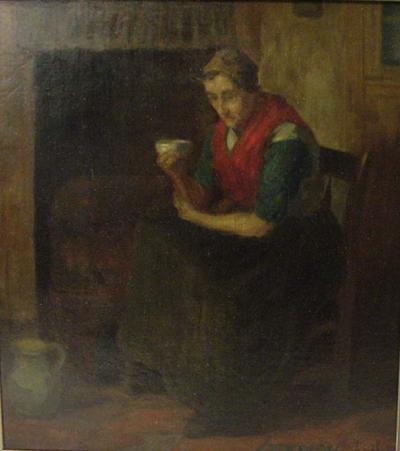 Hendricus Anthonius Dievenbach: Ölgemälde Lesende Bäuerin, signiert, um 1900