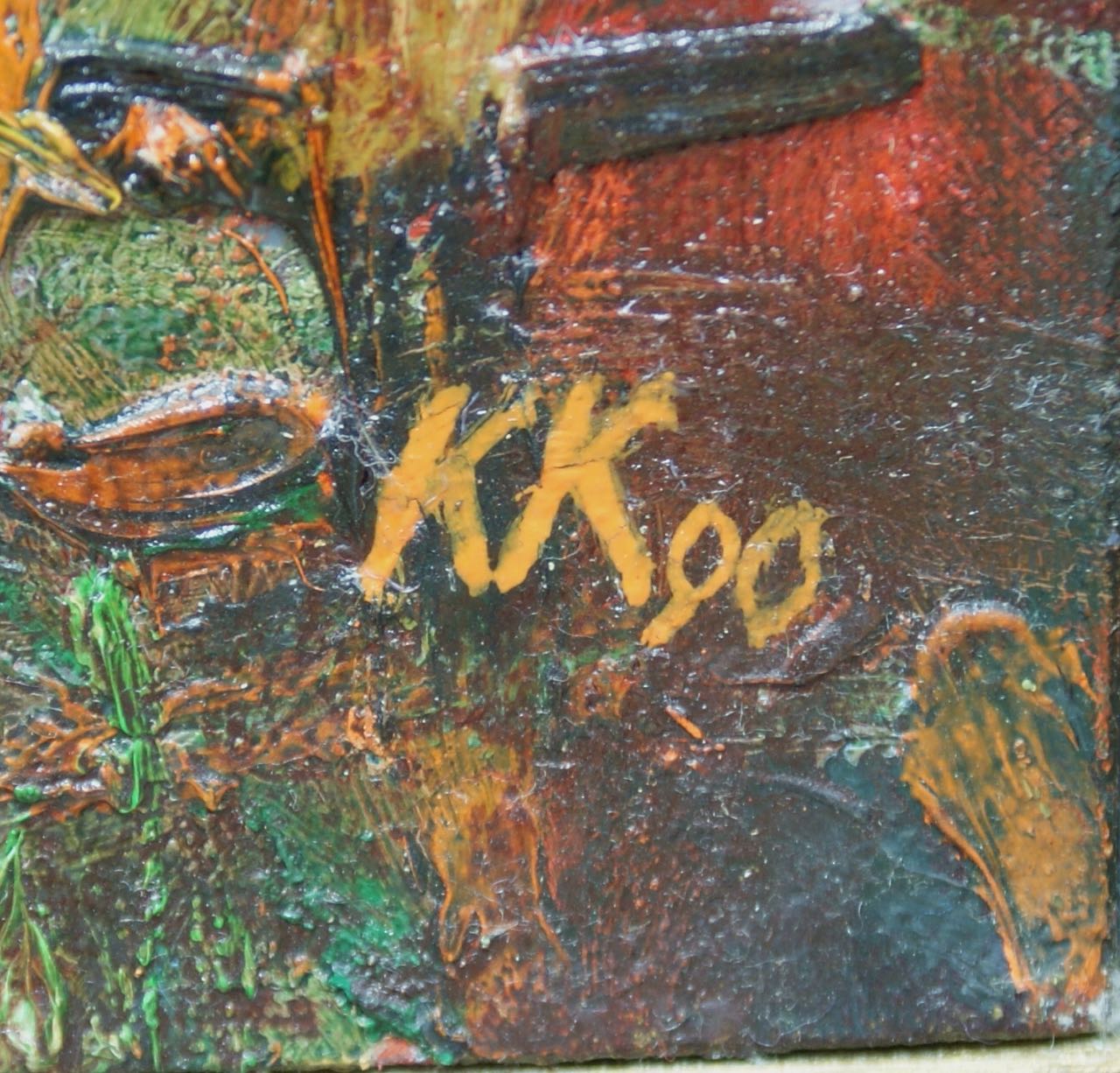 Krzysztof Krzywiński: Ölgemälde Wyspa Karmazynowego Króla, signiert datiert, 1990