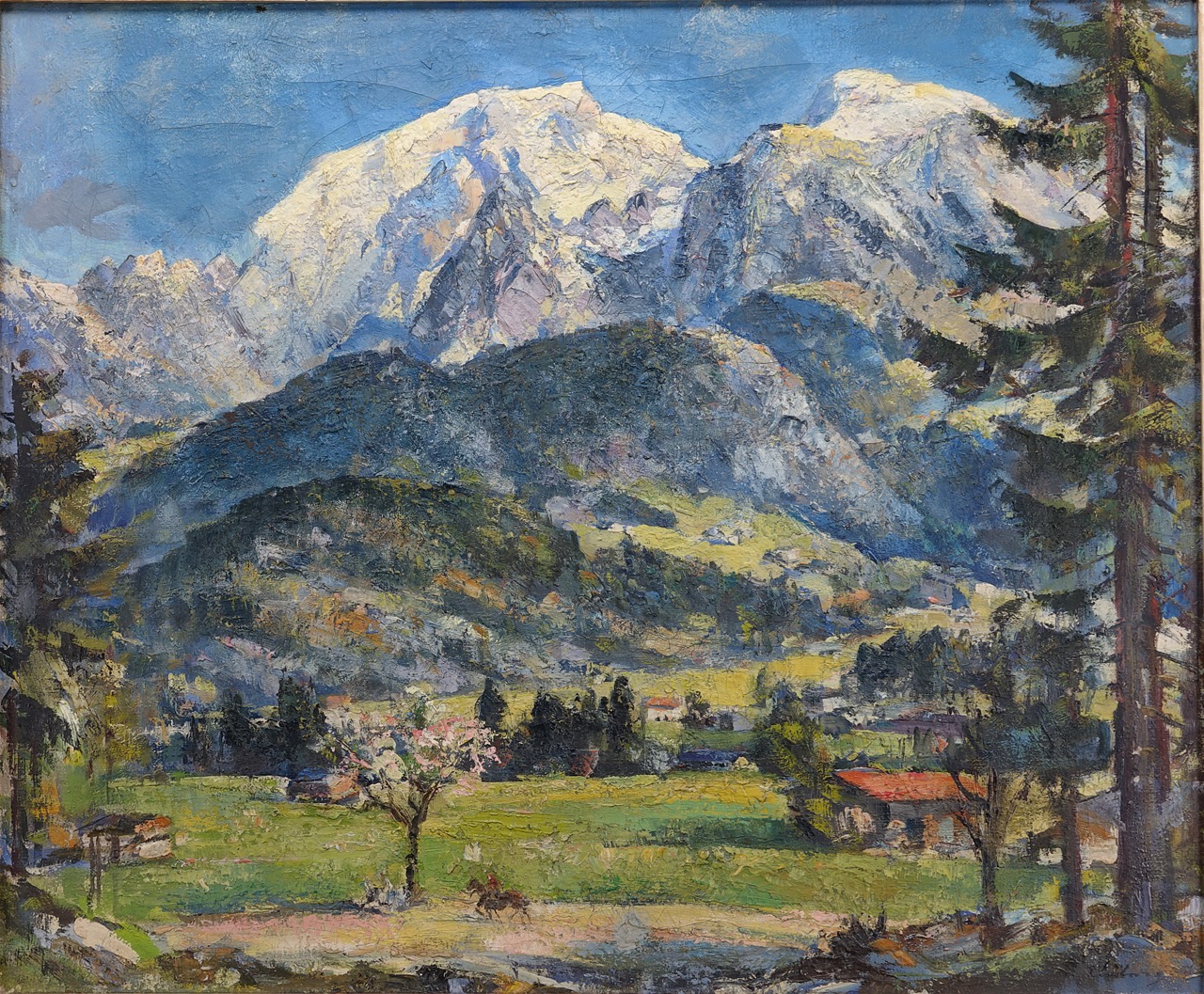 Friedrich Ludwig: Ölgemälde Bergpanorama des Hohen Gölls und des Hohen Bretts, signiert, Expressionismus, erste Hälfte 20. Jahrhundert