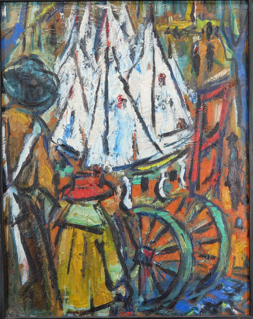 Charlotte „Murkel" Schuberth: Ölgemälde Une Forêt de Voiles (Tuileries), signiert, Paris 1960er Jahre