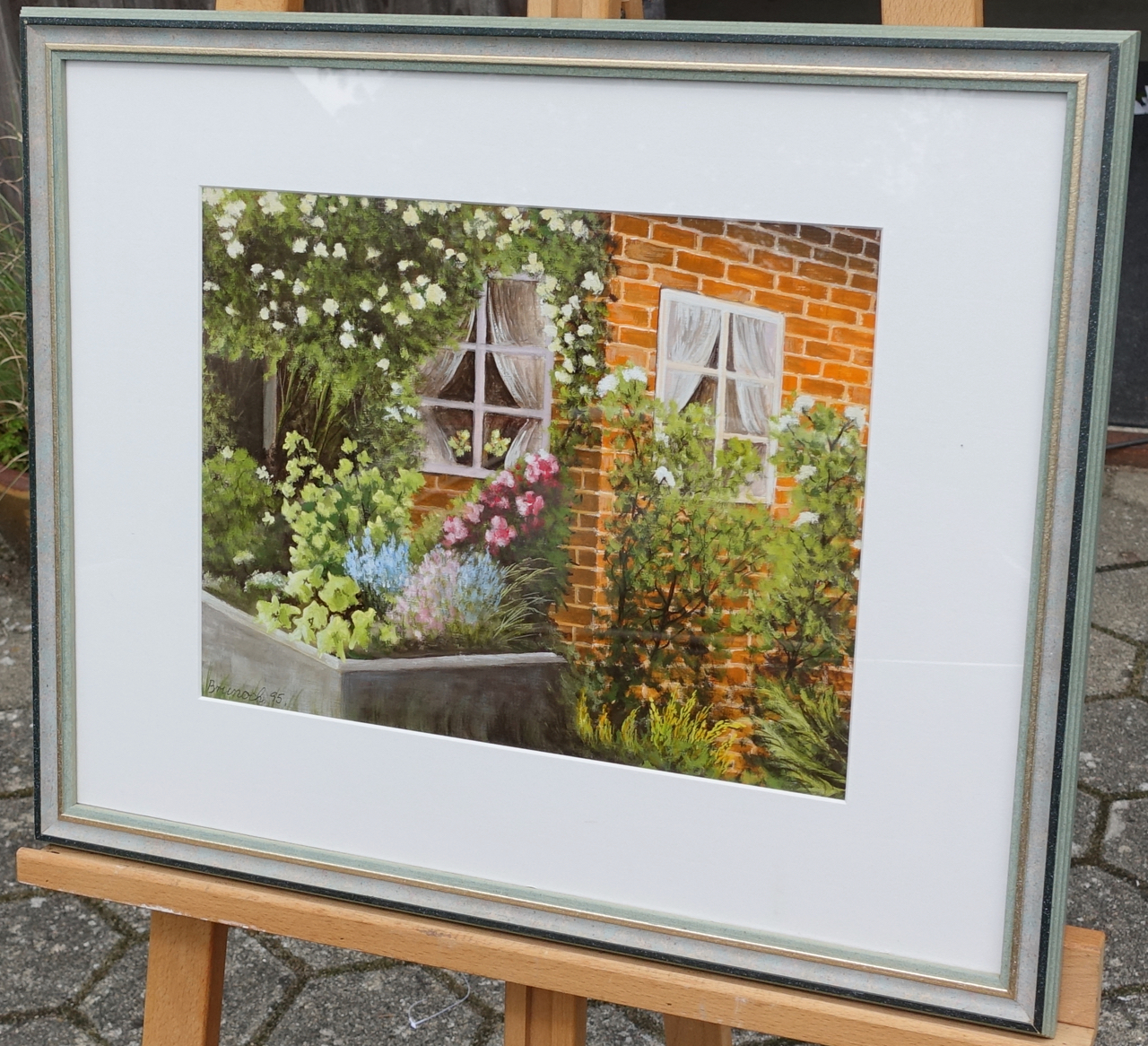 Bruno Christ (Brunoch): Ölgemälde Bauerngarten am Backsteinhaus, bezeichnet, 1995