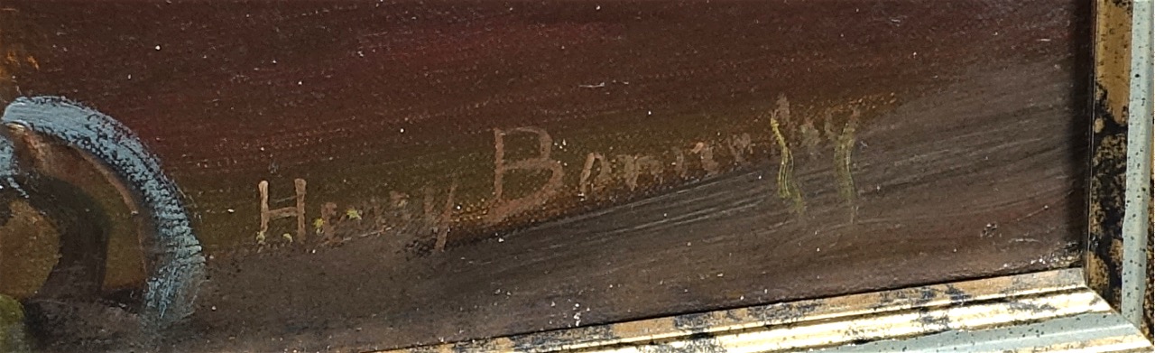 Henri-Arthur Bonnefoy: Ölgemälde Hahn mit Malerpalette, signiert, Zweite Hälfte 19. Jahrhundert