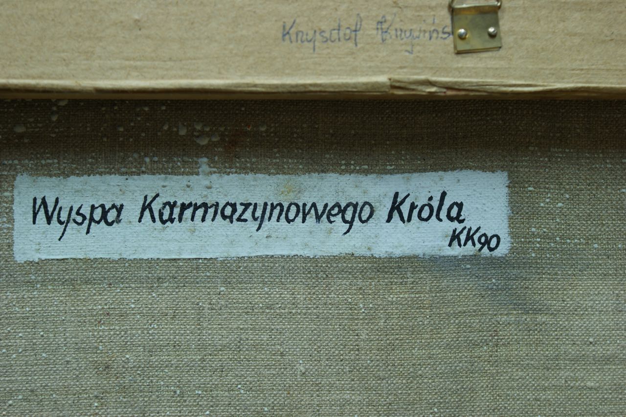 Krzysztof Krzywiński: Ölgemälde Wyspa Karmazynowego Króla, signiert datiert, 1990