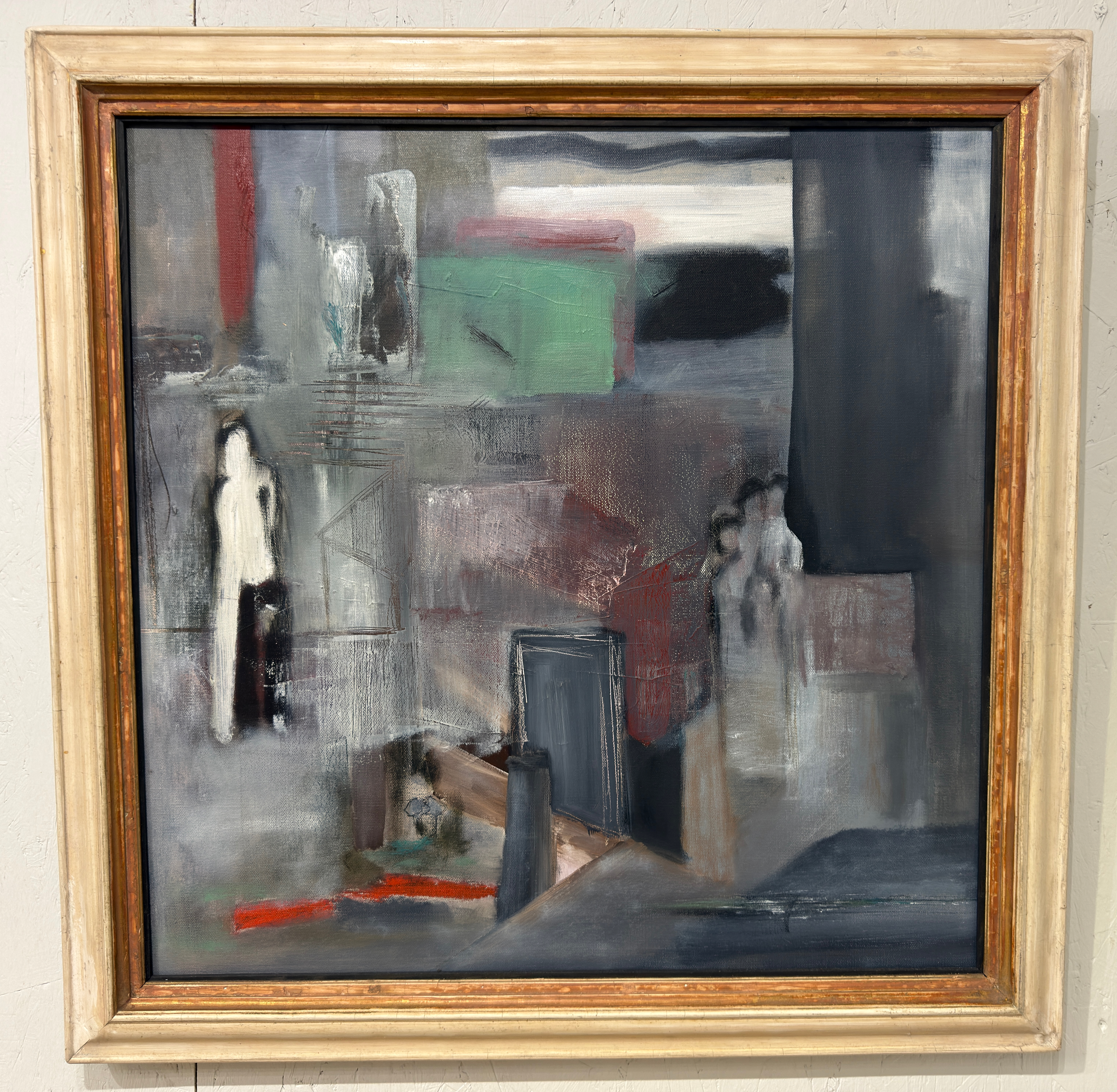 Gerrit Michalis Bekker (1943 – 2025)  „Urbanität und Stille"  Ölgemälde auf Leinwand (Mischtechnik)  57 × 57 cm (quadratisch)