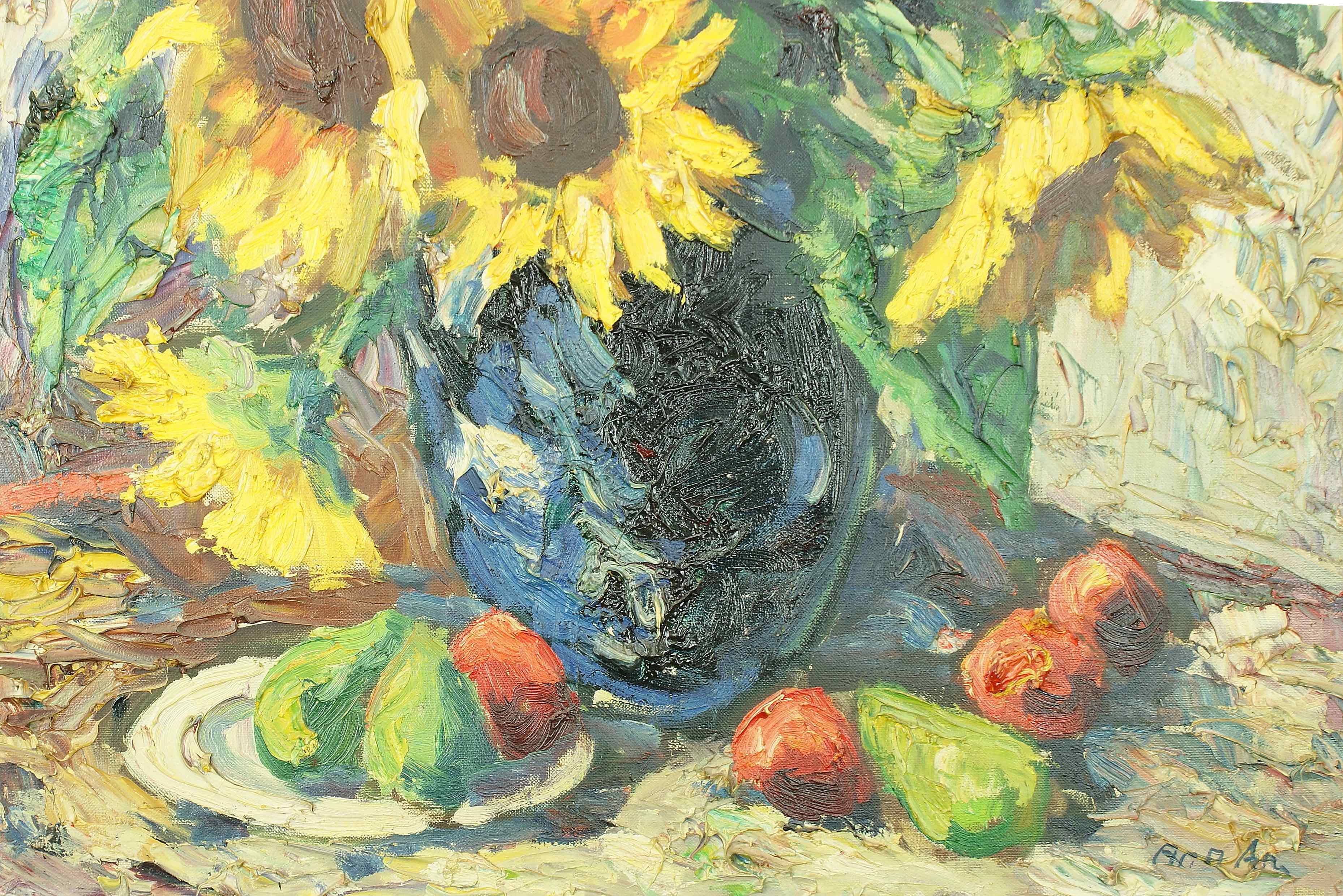 Finn Andersen: Ölgemälde Sonnenblumen, signiert, Expressionismus, erste Hälfte 20. Jahrhundert
