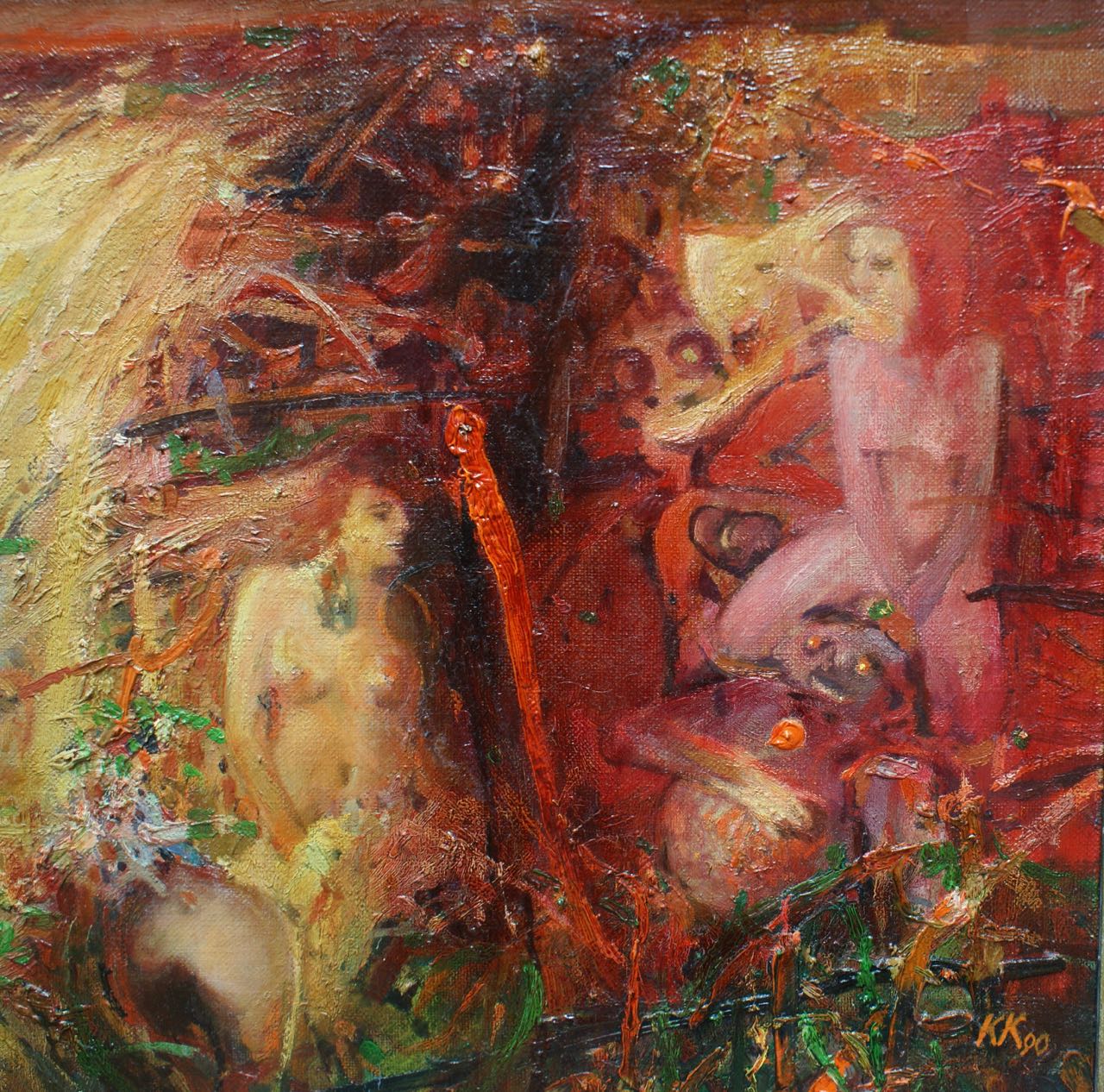 Krzysztof Krzywiński: Ölgemälde Wyspa Karmazynowego Króla, signiert datiert, 1990