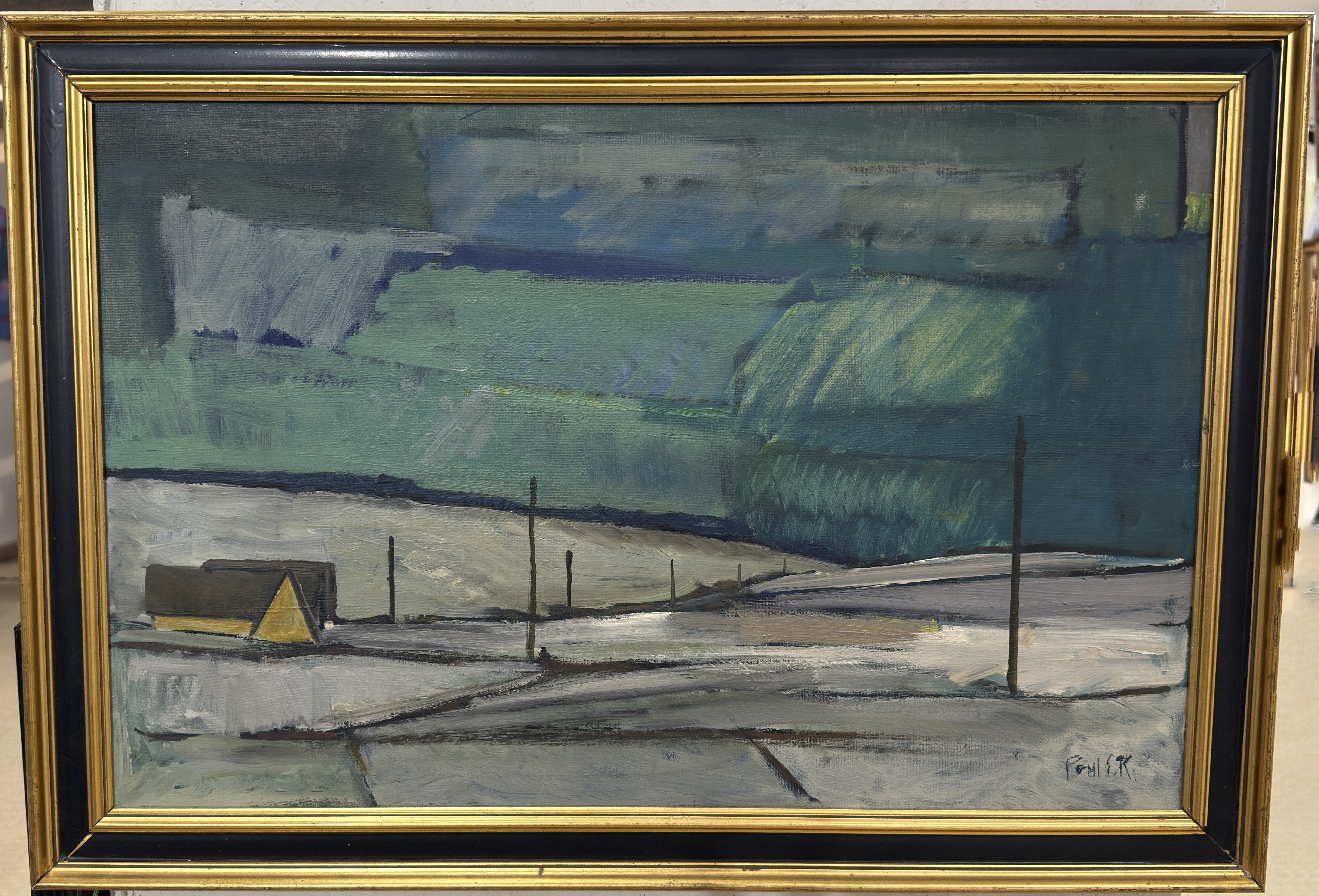 Poul Erik Rasmussen (1932 – 2005)-„Vinterlandskab – Sødr. Jylland“ (Winterlandschaft – Südjütland)-Ölgemälde
