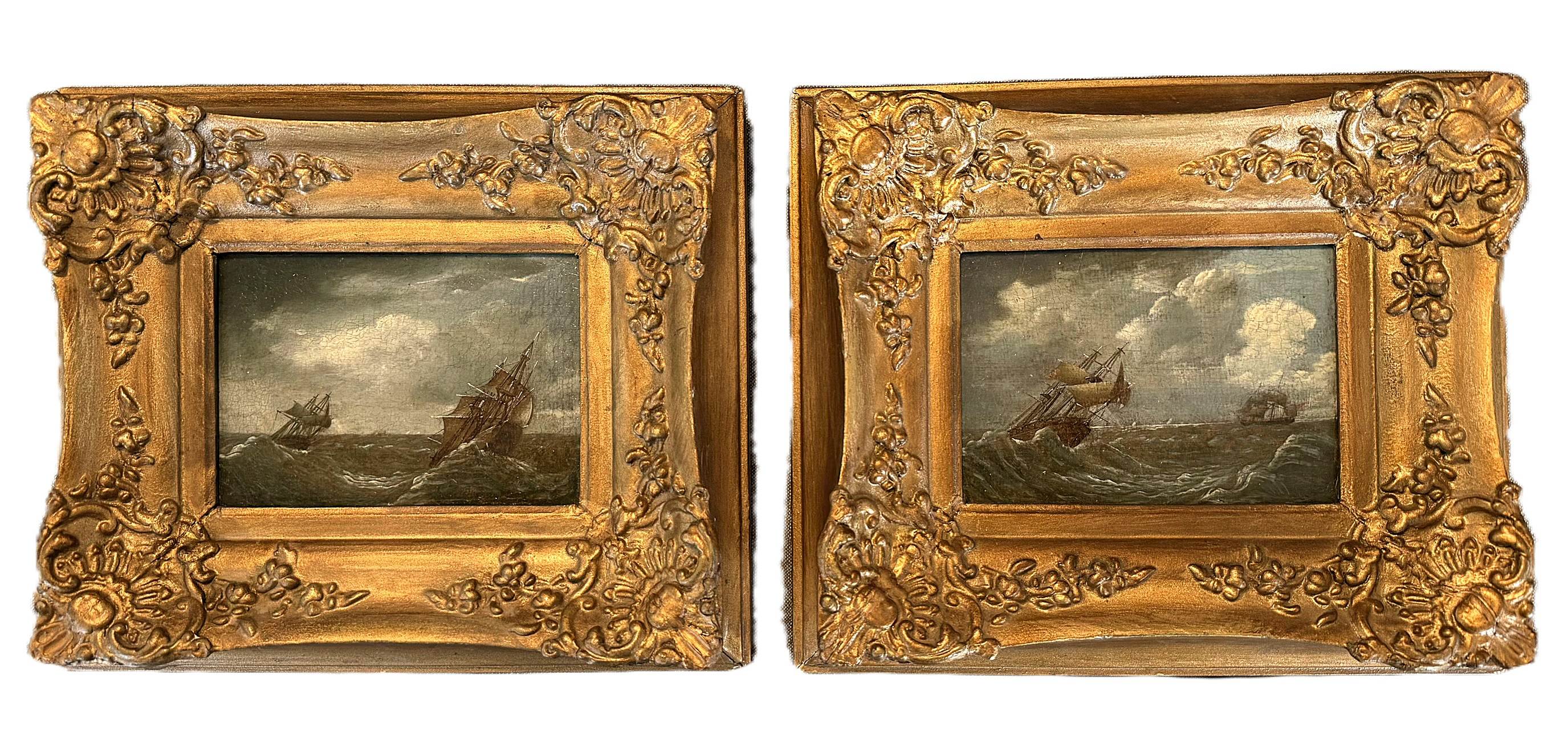 John Peters: Ölgemälde Paar Maritime Miniaturen, bezeichnet, um 1650
