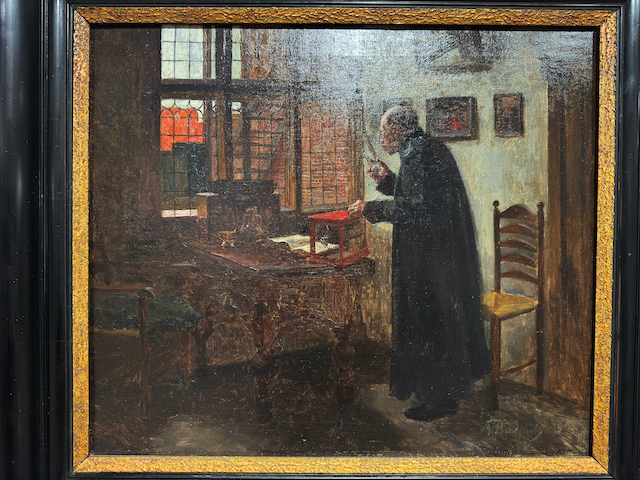 Franz Ludwig Kiederich: Ölgemälde Der Lehrer, signiert, Düsseldorfer Schule, erste Hälfte 20. Jahrhundert