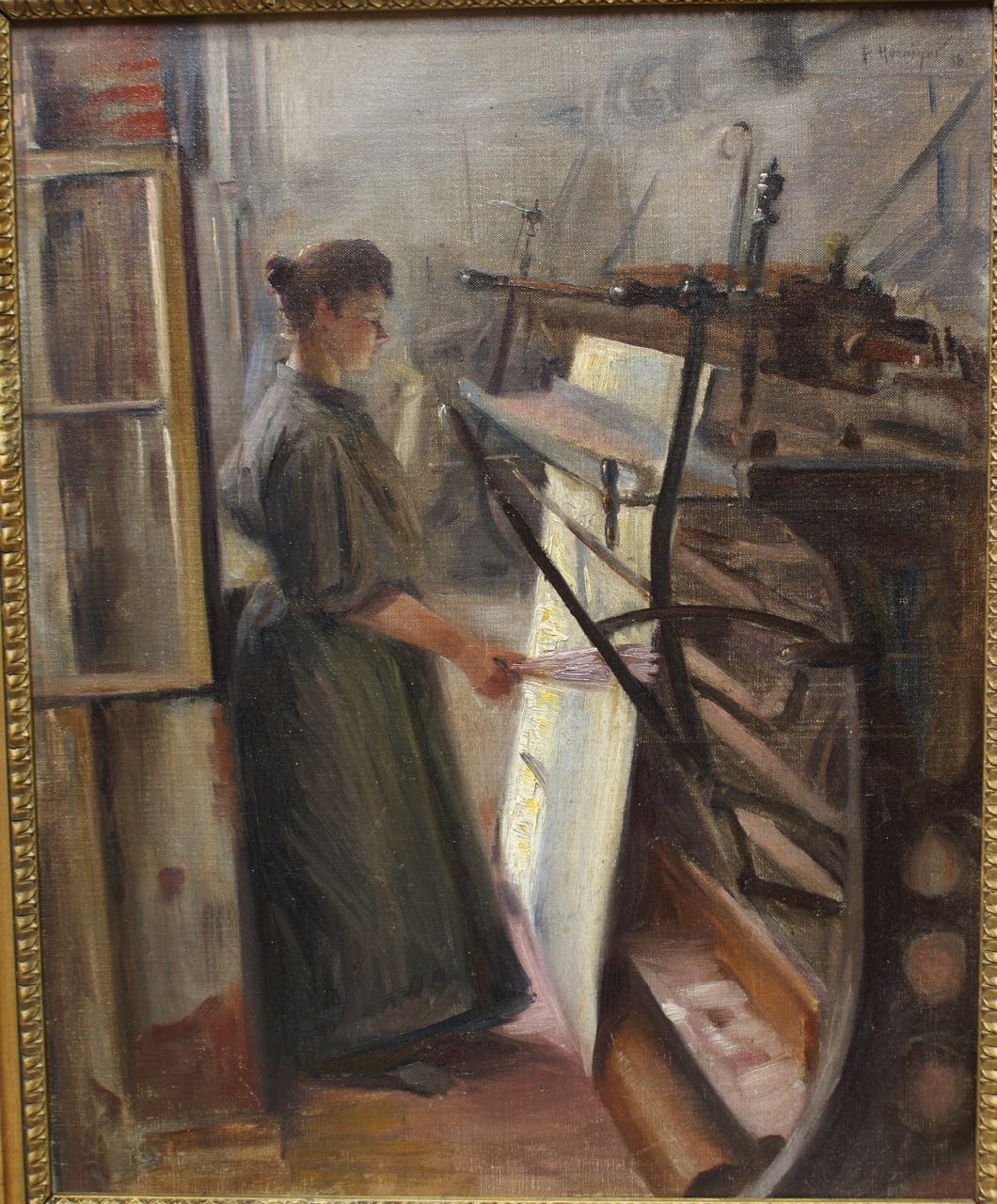 Paul Hoeniger: Ölgemälde Die Weberin, signiert datiert, Wilhelminische Epoche, 1896