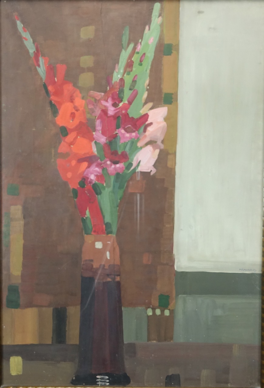Max Lion Lazarus: Gouache Blumenstillleben, bezeichnet, Expressionismus, 1922