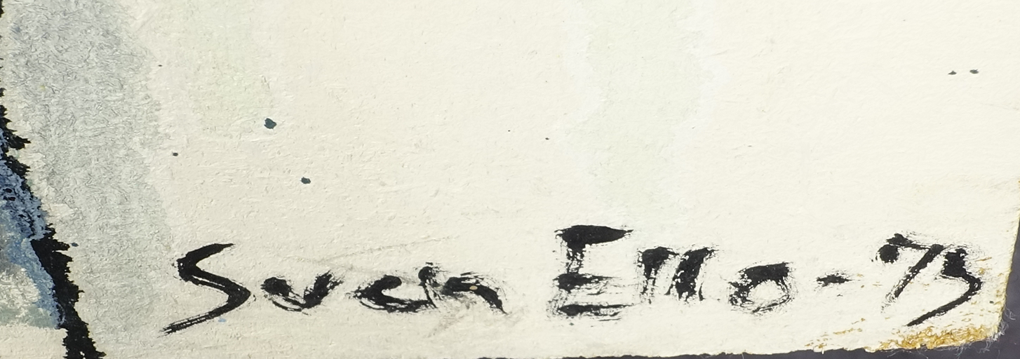 Sven Eilo: Mischtechnik Abstrakte Komposition mit Metallapplikationen, signiert, Abstrakt, 1973