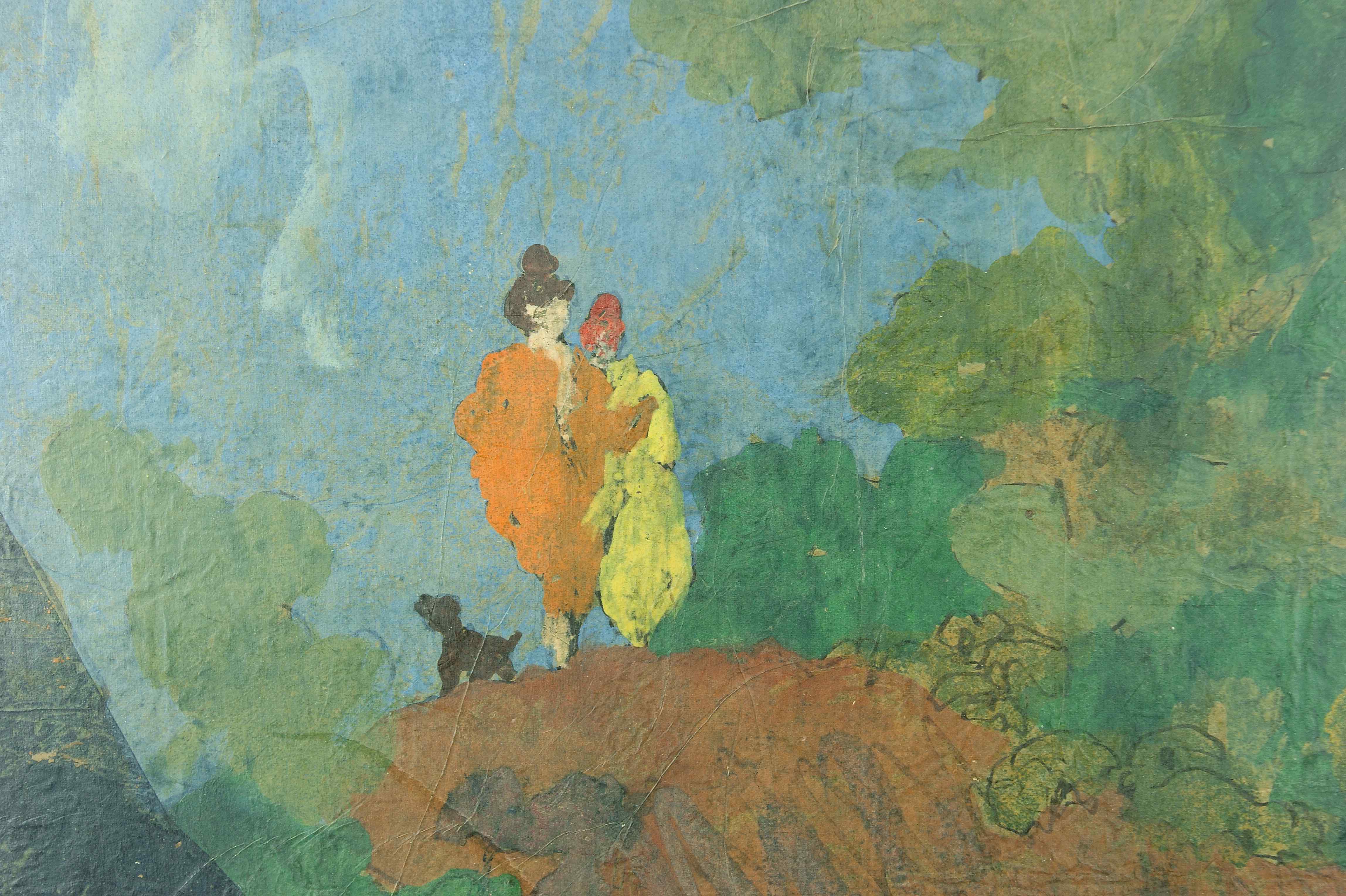 Clifford Wright: Gemälde Figurenpaar in ovaler Landschaft, Mischtechnik, 20. Jahrhundert