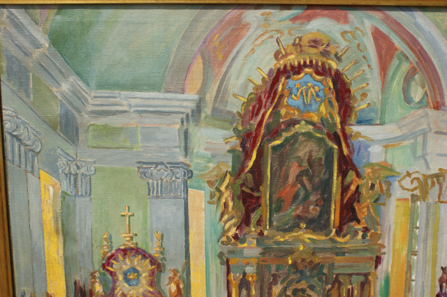 Gustav Wustman: Ölgemälde Barocker Kirchenraum mit Hochaltar, signiert datiert, 1920er Jahre