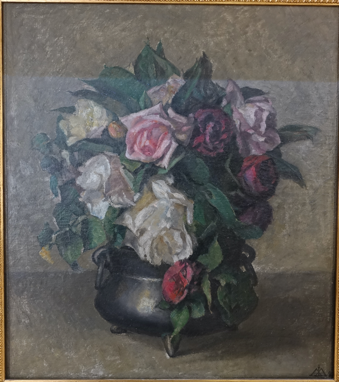 Jørgen Emil Aabye: Ölgemälde Blumenstillleben, signiert datiert 1921, Art Déco