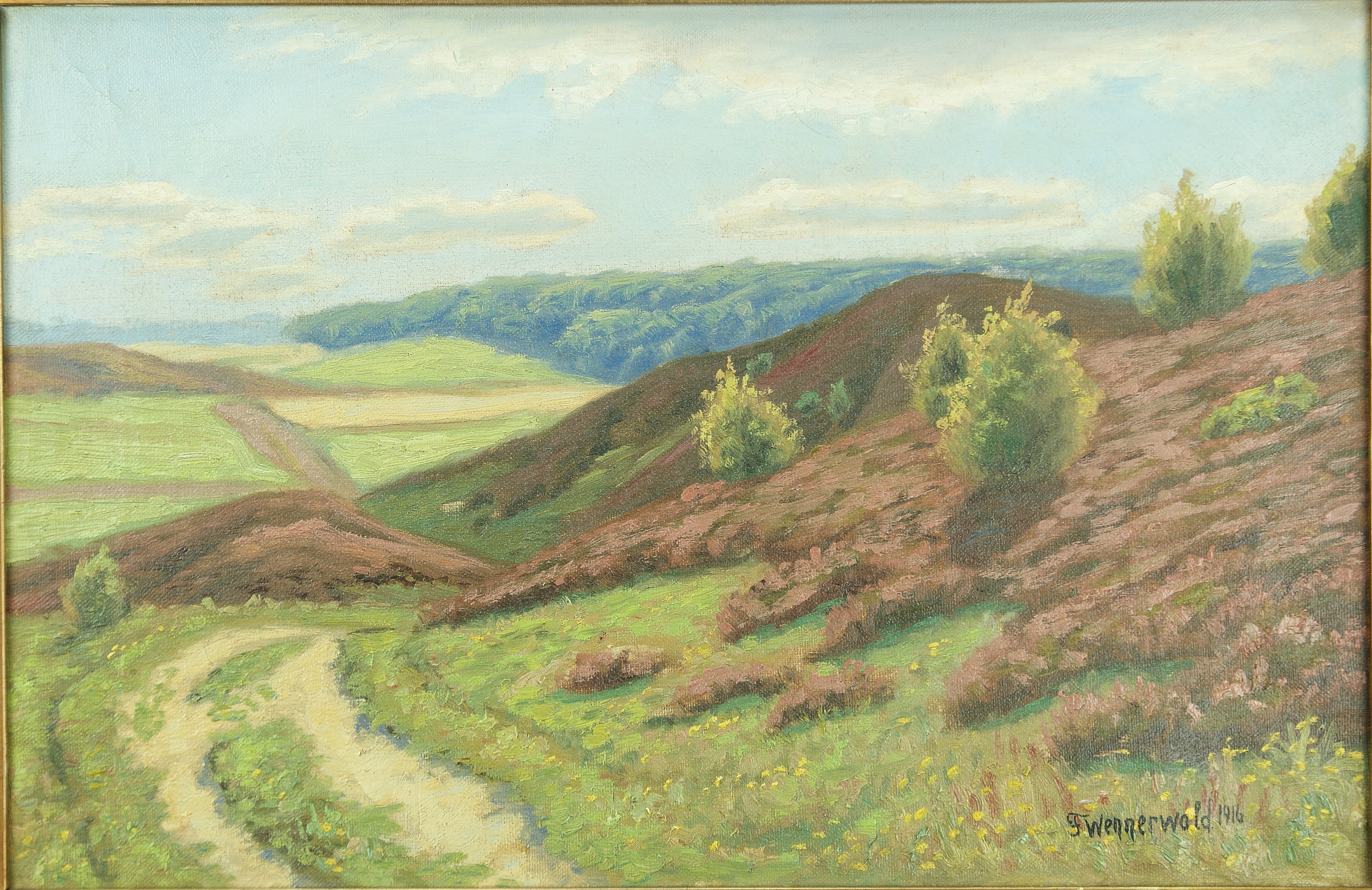 Finn Wennerwald Danish: Ölgemälde Heidelandschaft, signiert datiert 1916