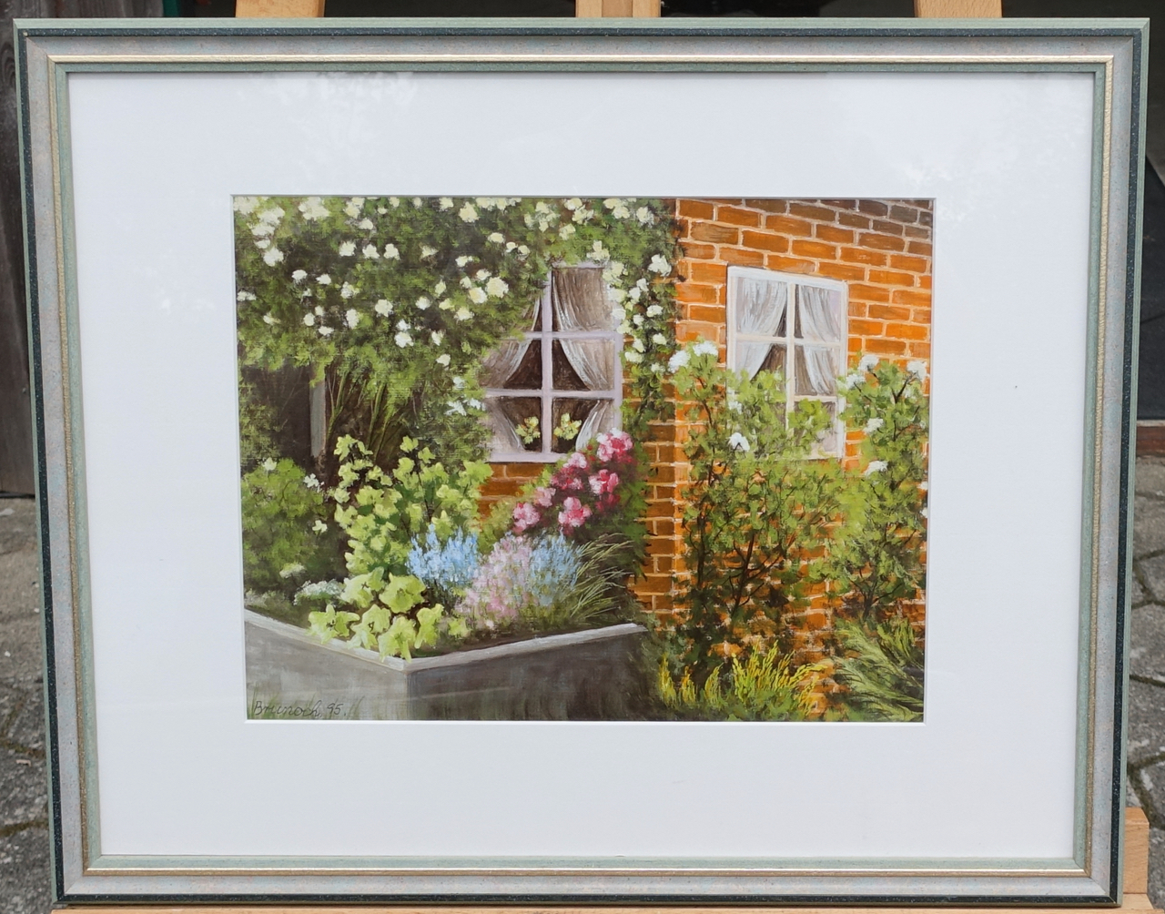 Bruno Christ (Brunoch): Ölgemälde Bauerngarten am Backsteinhaus, bezeichnet, 1995