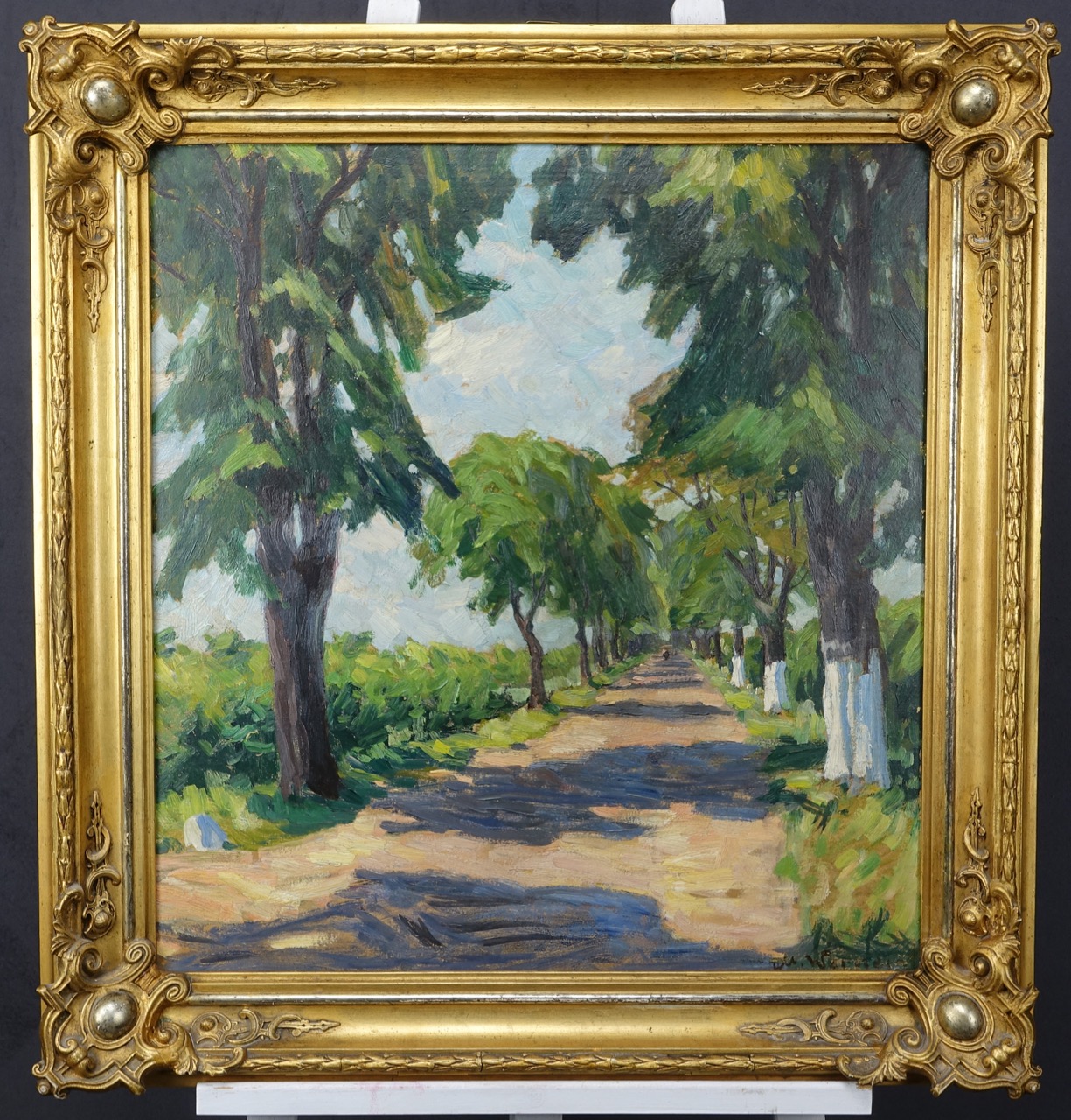 Max Werner: Ölgemälde Allee, signiert, Impressionismus, erste Hälfte 20. Jahrhundert