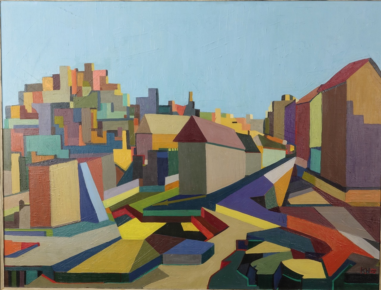 Professor Dr. Kurt Hauss-Verlassene Stadt-Ölgemälde signiert, 1958