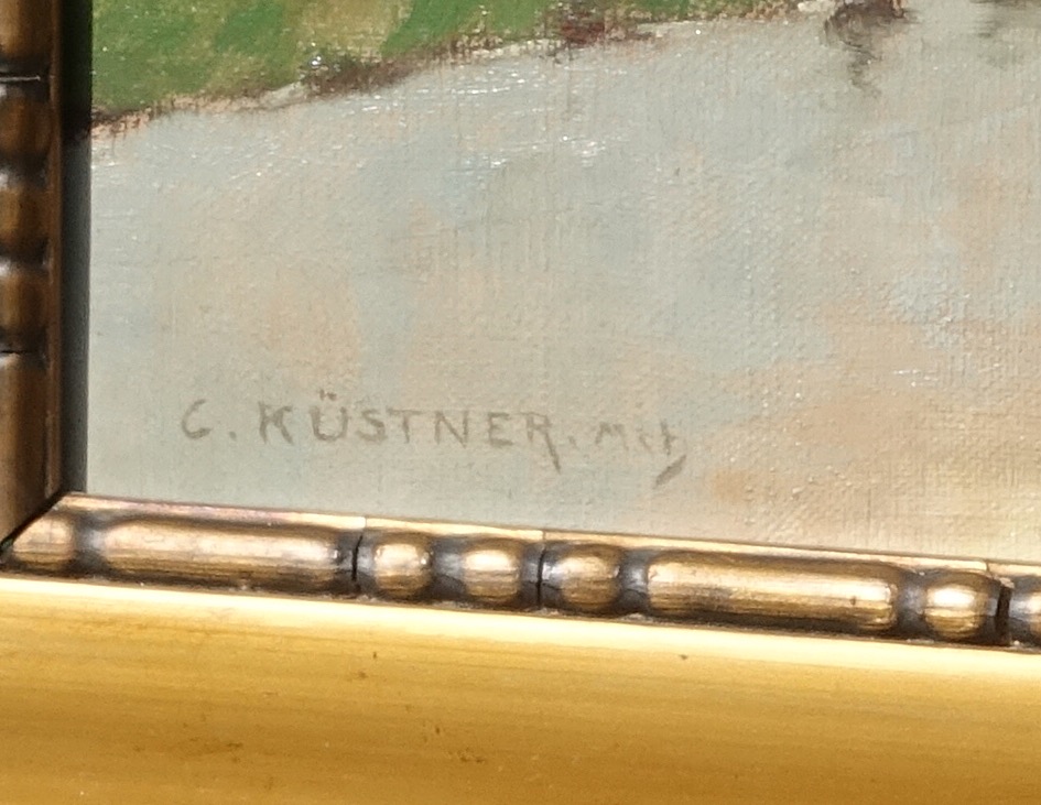 Carl Küstner: Ölgemälde Flusslandschaft mit Baumgruppe, signiert, zweite Hälfte 19. Jahrhundert