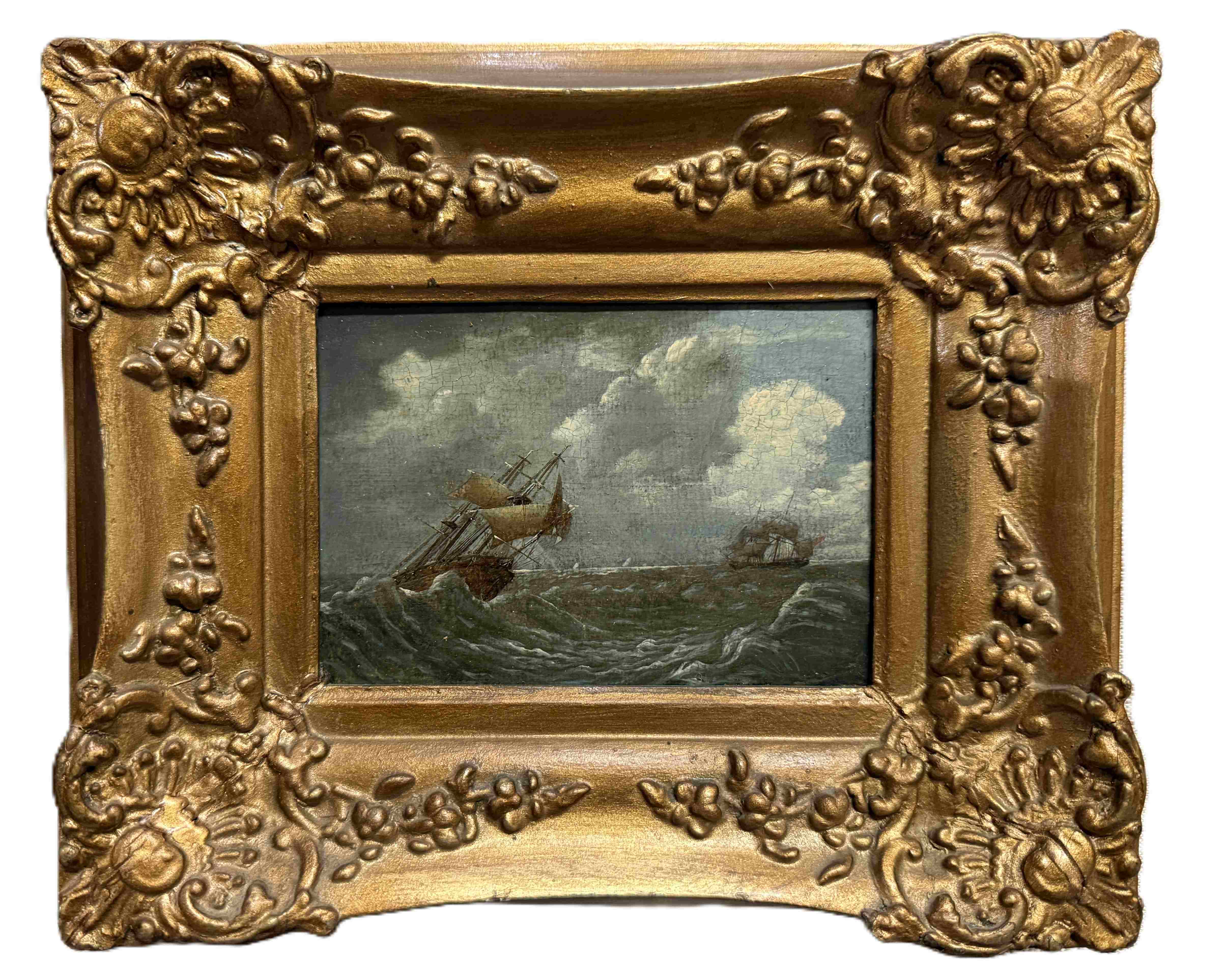 John Peters: Ölgemälde Paar Maritime Miniaturen, bezeichnet, um 1650