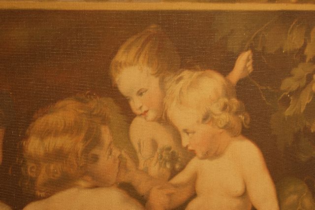 Gobelinartiges Wandbild nach Rubens: Putten mit Früchten und Weinlaub, Dresden, um 1920