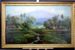 LUKISAN CAT MINYASK ASLI KARYA BASAR(1901-1990)-LANDSCHAFT JAKARTA-ÖL AUF LEINW. 