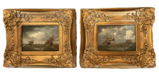 PAAR(2)MARITIME MINIATUREN-JOHN PETERS 1650-ÖL AUF HOLZ- 