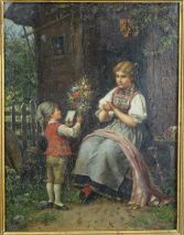 JULIUS SIMONDS (1843-1924)-DER BLUMENBOTE-DÜSSELDORFER SCHULE ÖL/LEINW. 