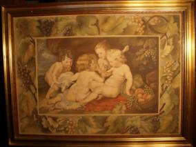 GOBELINARTIGES WANDBILD RUBENS PUTTIS DRESDEN UM CA.1920 