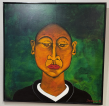 NORBERT GRAUBNER(1947)-BONBOLO-JAPANISCHER MÖNCH(Zen-Kloster Hosshin-ji)/ÖL/Lein 