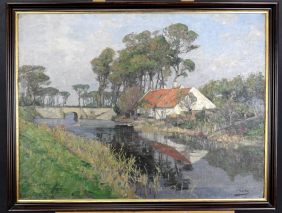 Wilhelm Bartsch 1871 Kiel - 1953 Worpswede-PROVENZIALISCHE LANDSCHAFT-ÖL/LEIN.SIGNIERT 