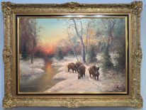 LOTHAR KLEIN(1911-)-WINTERLICHE SZENE MIT WILDSCHWEINEN-ÖL/LEINW./SIGNIERT-HAUPTWERK